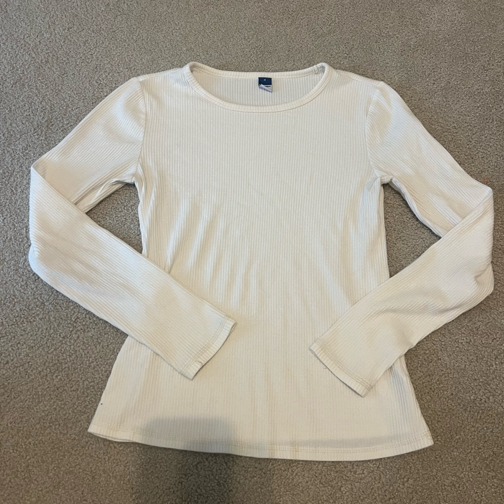 Old Navy Cream Fitted Long Sleeve Tee